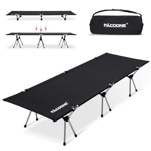 PACOONE Ultralight Folding Tent Camping Cot Bed, Portable Compact for Outdoor Travel, Base Camp, Hiking, Mountaineering (Black)