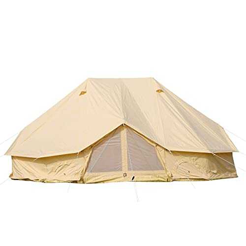 TentHome 6M Cotton Canvas Bell Tent 3 Doors Extra Large Waterproof Camper Tent with Roof Stove Hole for 8-12 People Camping Hiking Family Party