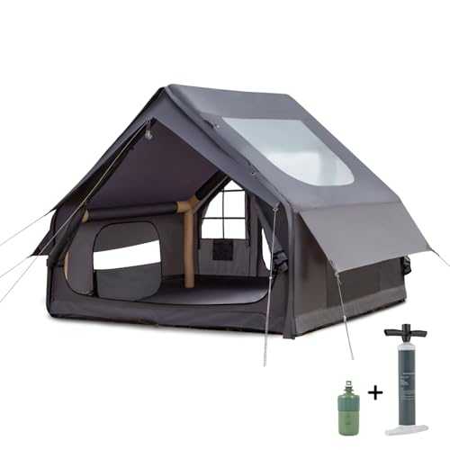Inflatable Camping Tent with Electric air Pump, Easy Setup 4 Season Waterproof/Windproof/Insulation Outdoor Blow Up Tent,Cabin Tent with Mesh Windows & Doors