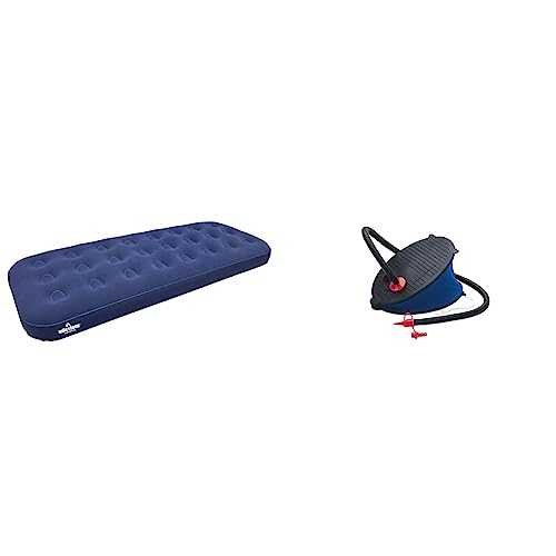 Milestone Camping 88000 Flocked Single Airbed/Easy Inflate & Intex Outdoor Foot Pump available in Multi - Coloured - Size 28 cm