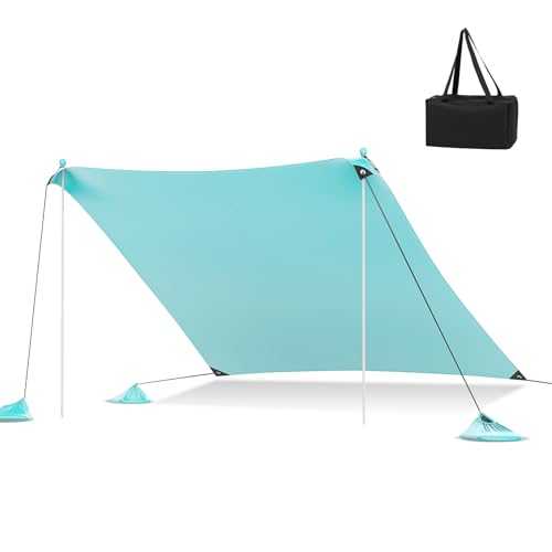 Beach Tent Sun Shelter for 4 8 People UPF50+ Sunshade with 2 Poles 4 Sandbags Ground Pegs & Carry Bag Portable Canopy Tent for Camping Fishing Picnic 3 x 3m (Turquoise)