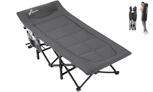 Camping Bed Camp Bed with Cushion and Pillow, Extra Wide Camp Beds for Adults Outdoor Office Indoor Fishing with Carry Bag Supports 450 lbs