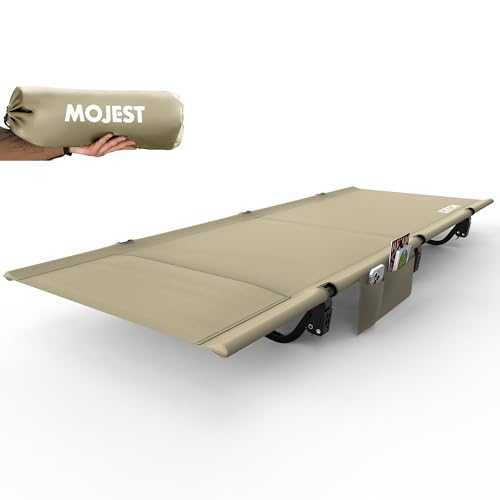 Mojest Ultralight Camping Cot for Adults, Portable Folding Camping Bed, Supports 350 lbs, Light Brown