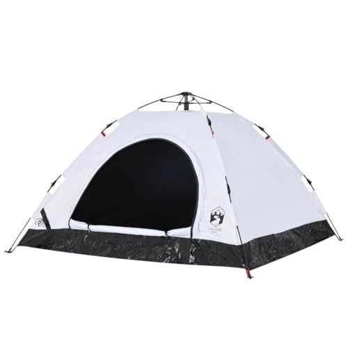 vidaXL White Blackout 5-Person Camping Tent - Waterproof, Wind-Resistant Polyester, Easy Quick-Release Setup, E-Port, Portable Dome Design