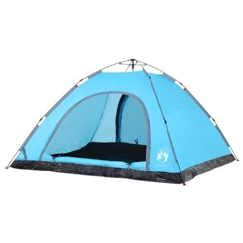 vidaXL 5-Person Blue Camping Tent - Easy Assembly with Quick-Release, E-Port, Dual Zippered Doors, Portable with Carry Bag, Waterproof Dome Shelter