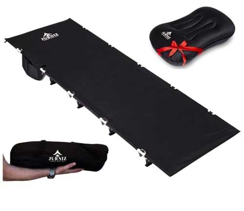 JURNIZ Ultralight (Insert Color) Camping Cot for Adults and Kids; Supports up to 330lbs; 4.85lbs Ultralightweight Portable Camping Bed for Hiking, Camping and Backpacking with Carry Bag (Black)