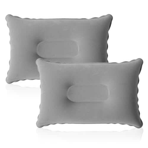 SCDZY 2 PCS Inflatable Pillows for Camping, Ultralight Compact Blow Up Pillow for Travel Outdoor Pillow Soft Flocked Surface Portable Compressible Pillows (Grey)
