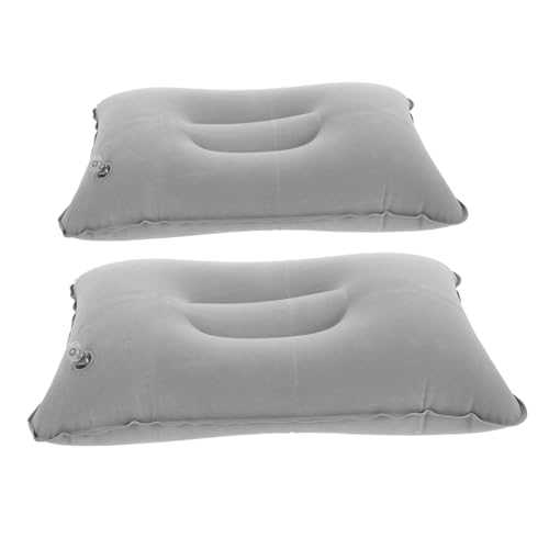 TOGEVAL 2PCS Inflatable Camping Pillow Thickened Flocked Travel Pillow for Neck and Lumbar Portable and Foldable for Backpacking Hiking and Outdoor Use Light Grey