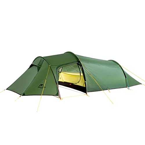Naturehike Opalus Backpacking Tent Spacious Lightweight 2 Perosn Family Tent 2 Man Tunnel with Awning(15D Green 2P)