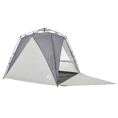 vidaXL Grey Beach Tent for 4 Persons - Waterproof and Wind Resistant with Quick-Release Setup, Foldable and Portable, Ideal for Summer Protection