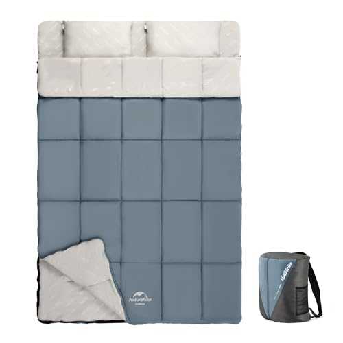 Naturehike Double Sac de Couchage Avec 2 Oreillers, Sac de Couchage Rectangulaire Camping Pour 2 Personnes Détachable Comfortable Pour Tentes Camion Randonnée Extérieur Intérieur, 215 x 145 cm