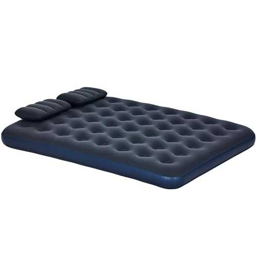 Outsunny Double Air Bed with 2 Pillows, Hand Pump, Inflatable Mattress with Flocked Surface for Guest, Camping, Travel, 191 x 137 x 22cm