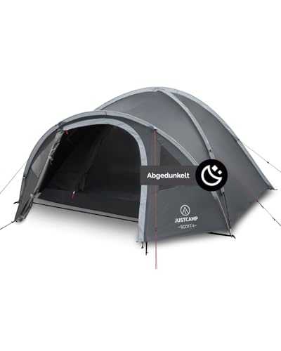 JUSTCAMP Scott 4 Camping tent 4 person dome tent with vestibule, sleeping cabin
