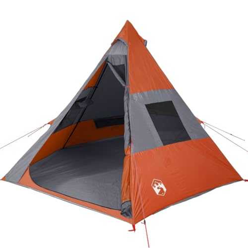 vidaXL Camping Dome Tent for 7 - Portable, Water-Resistant Taffeta Canopy, Mesh Sidewalls, E-Port, Carry Bag Included - Grey/Orange