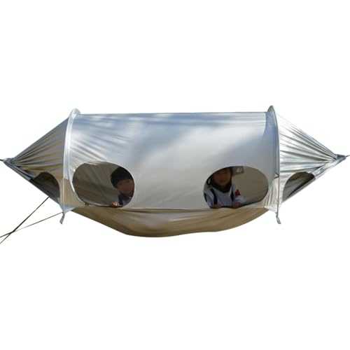 Camping Hammock - 140cm Parachute Hammock | Nylon Camping Tent | Outdoor Double with Net Sunshade Storage Bag and Aluminum Frame for Travel, Hiking & Backyard