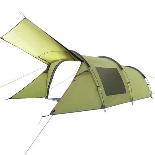 Camping Tents, HIKERBRO Family Tent with 2 Rooms, 3 Persons Motorcycle Tent with Porch & Vestibule for Camping, Waterproof 4 People Large Backpacking Tunnel Tent for Picnic Survival Hiking Traveling