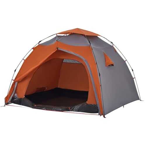 vidaXL 4-Person Waterproof Dome Camping Tent with Quick-Release System - Grey/Orange Polyester Shelter with E-port, Detachable Rainfly, and Portable Design