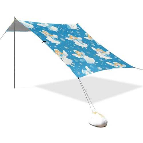 Blue Snow Angel Winter Designed UPF50+ Beach Tent Lightweight Large Portable Sun Shelter with Carrying Bag for Backyard and Camping Parasol Beach