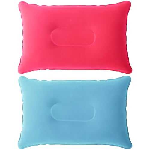 Inflatable Pillow, 2Pcs Blow Up Pillow for Camping & Travel, Portable Air Pillow for Adults & Kids – Waterproof Inflatable Cushion for Beach, Sun Lounger, Hiking, Outdoors (Flocked Surface, Lightweigh