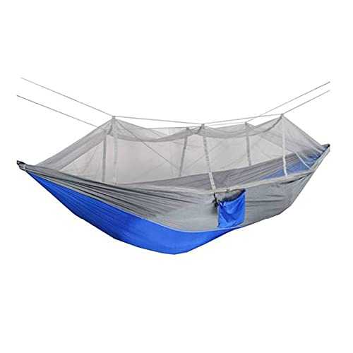 Portable Camping Hammock Tent with Mosquito Net 2 Person Anti-Mosquito Nylon Hammock for Outdoor (Color : Gray+blue, Size : 260 * 140cm)