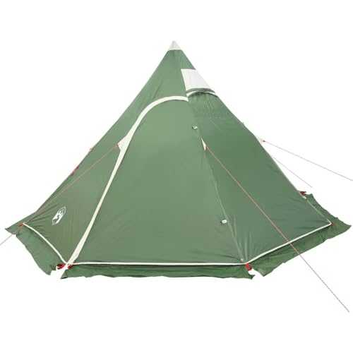 vidaXL Camping Tent Tipi – Waterproof 5-Person Dome – Portable, Lightweight, and Wind Resistant Tent with Sun Canopy – Green