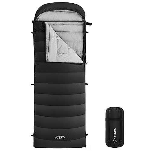 ATEPA Down Sleeping Bag For Adults, 650FP Winter Sleeping Bag For Cold Weather -15°C,XL Lightweight,4 Season Wide Sleeping Bag for Backpacking,Camping, Hiking