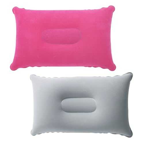 Hugwait 2Pcs Inflatable Pillows for Travel Camping Pink and Grey 38x24cm, Ultralight Camping Pillows Compact Blow Up Cushions Waterproof, Portable Blow Up Air Pillow for Hiking, Beach, Fishing