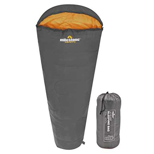 Milestone Camping Mummy Sleeping Bag / Grey & Orange Single Sleeper / Comfortable and Portable with Carry Sack / Water Resistant