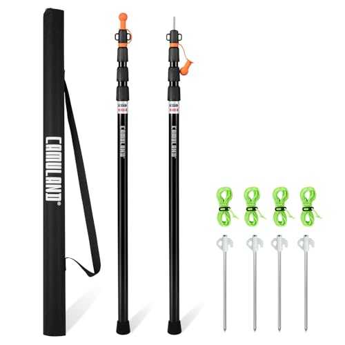 CAMULAND Heavy Duty Tent Poles Set of 2, 34.5” - 110.2” Aluminum Tent Poles for Adjustable, Portable Replacement Telescoping Tent Poles for Camping, Hammock and Awning-4 Section