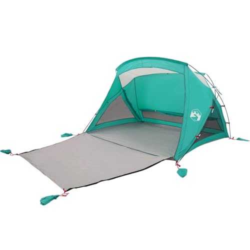 vidaXL Beach Tent - 2-Person Sea Green Waterproof Shelter, Easy Setup Fibreglass Frame, Airflow Vent Mesh - 150x162x157.5 cm, Sandbag Stability