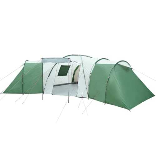 vidaXL Dome Camping Tent for 12 Persons - Lightweight, Easy Setup, Green 185T Taffeta, Water-Resistant with Rainfly, Ventilated Mesh, PE Floor