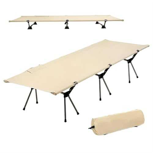 High and Low Camp Outdoor Camping Bed Office Portable Noon Break Bed Outdoor Folding Portable Camping Cots for Travel(Khaki)