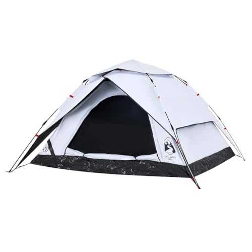 vidaXL 4-Person Dome Camping Tent - White Blackout, Quick Release, PU Coated Polyester, Weather Resistant, E-Port