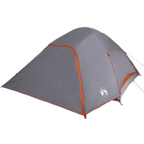 vidaXL 6-Person Dome Family Tent - Waterproof & Wind-Resistant, Grey/Orange with Detachable Rainfly, Mesh Walls, E-Port - 335x396x178 cm