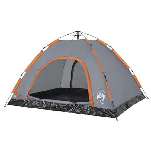 vidaXL 4-Person Dome Camping Tent - Grey/Orange with Quick Setup, Weatherproof Polyester, Mesh Ventilation, E-Port, Portable with Carry Bag