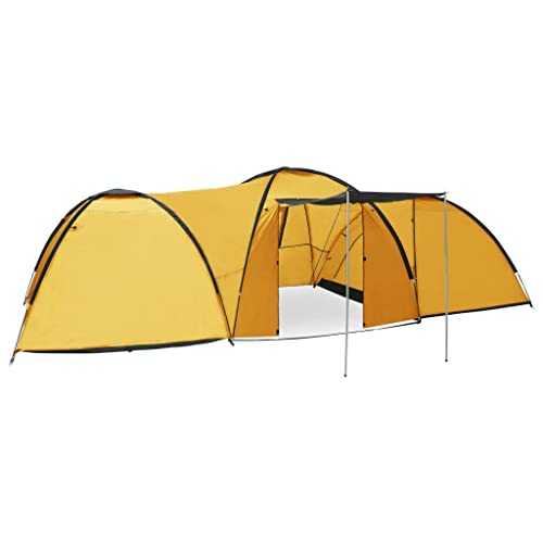 Camping Igloo Tent Spacious Breathable Sturdy Outdoor Dome Cabin Hiking Tents Canopy Shelter Cover 650x240x190cm 8 Person Yellow