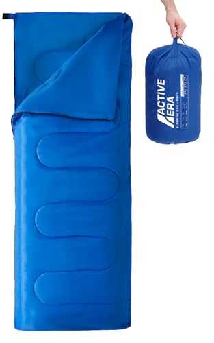 Active Era Premium Envelope Sleeping Bag for Adults and Kids, Lightweight & Warm for Traveling, Camping, Hiking, Indoor & Outdoor Activities - Rectangle, 190 x 75 cm - Blue