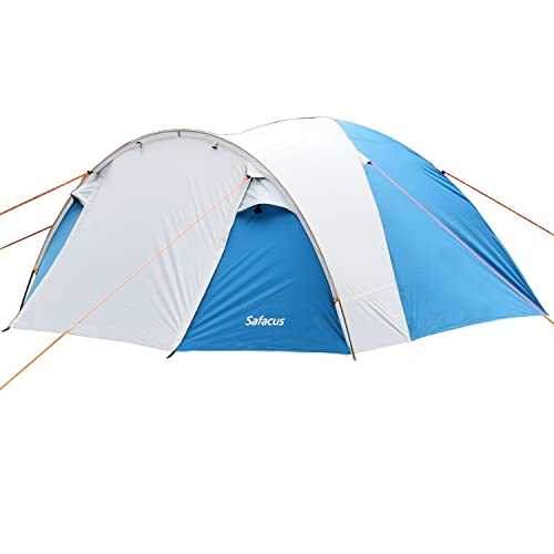 SAFACUS 3-4 Person Dome Camping Tent, Double layer, Full Waterproof Holiday Family 3 to 4 Man Tent, Easy to Set Up for Outdoors Hiking Fishing Traveling Beach Vacation