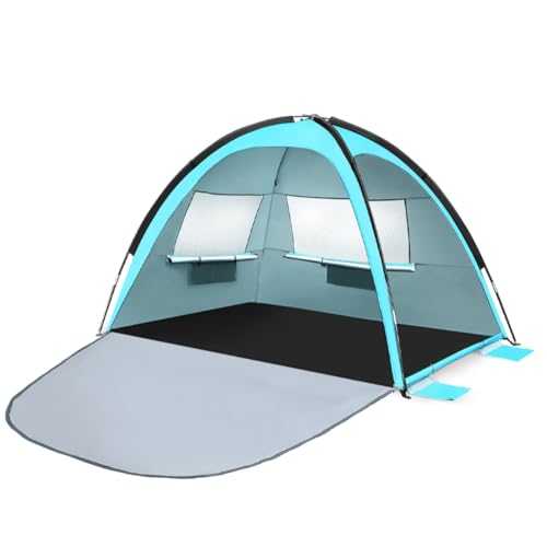 HEMOTON Sun Shade Camping Tent for Family Folding Beach Tent 4 Ropes Pegs 190t Polyester Large Space Easy to Carry