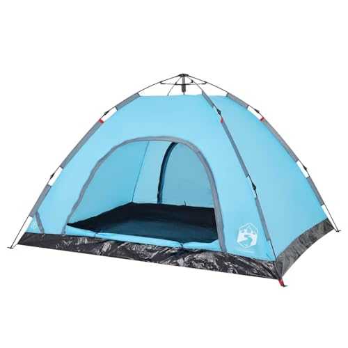 vidaXL Dome Camping Tent for 4-Person - Blue, Quick-Release Set-Up, Waterproof Polyester PU-Coated, Mosquito Protection, E-Port