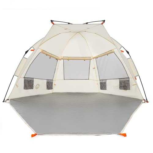 Easthills Outdoors Instant Shader Enhanced Deluxe XL Easy Up 4 Person Beach Tent Sun Shelter UPF 50+ Double Silver Coating with Extended Zippered Porch (L - Beige)