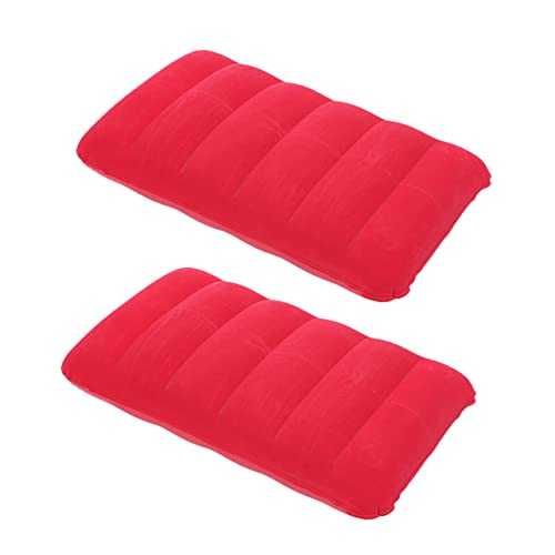 FOYTOKI 2Pcs Portable PVC Flocking Inflatable Pillow Multifunctional Nap Cushion for Outdoor Travel Camping Red for Train Flight Comfort