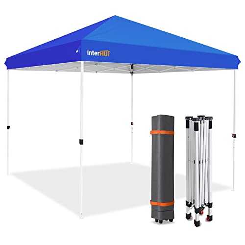 INTER HUT 10x10 Outdoor Easy Setup Canopy Tent with Roller Bag, Instant Pop up Sun Shelter for Sports, Camping, Beach, Party, Picnic, Blue