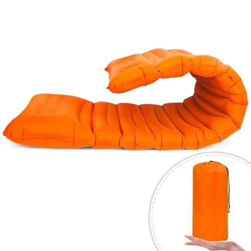 Extra Thick 4.8" Camping Sleeping Pad, Inflatable Sleeping Pad with Pillow, 78"x27", Ultralight Camping Mattress Pad with Built-in Foot Pump for Tent,Hiking,Backpacking & Picnic (Orange)