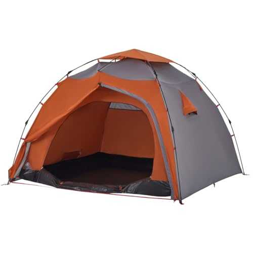 vidaXL 4-Person Waterproof Dome Camping Tent with Quick-Release System - Grey/Orange Polyester Shelter with E-port, Detachable Rainfly, and Portable Design