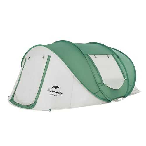 Naturehike Pop up Tent 3-4 Person Large Space Throw Up Tent Easy Set Up Family Tent with Four Sides Ventilation Waterproof Automatic Instant Tent for Festival, Trekking, Camping, Backpacking