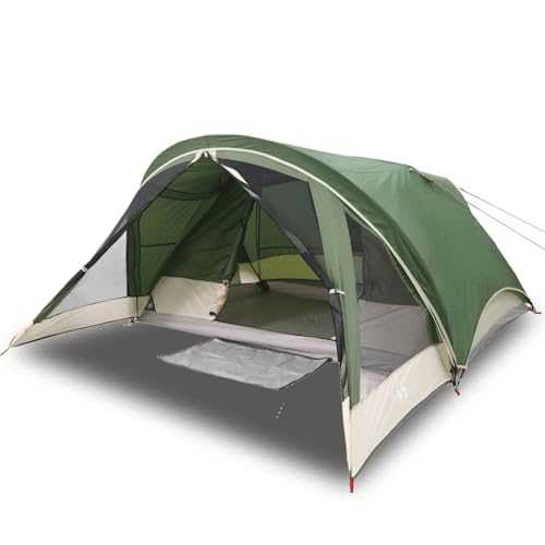 vidaXL Camping Tent Cabin 4-Person - Lightweight, Waterproof Dome Tent with Porch, Detachable Rainfly, E-port, Easy Setup, Green - 275 x 183/303 x 140 cm