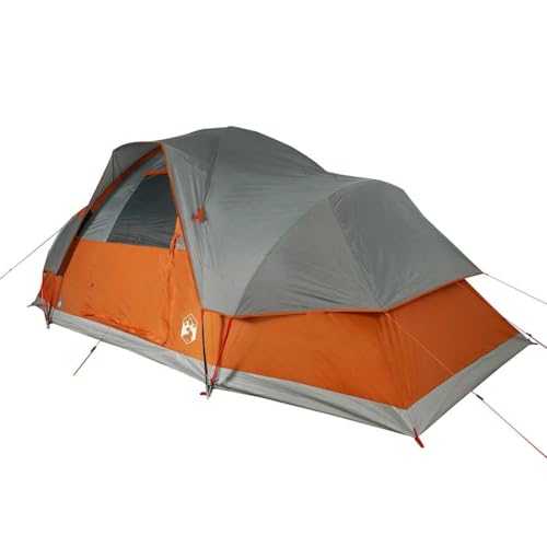 vidaXL Family Dome Camping Tent - 9-Person, Grey/Orange, 488x274x190cm, Waterproof with PU Coating, Detachable Rainfly, Mesh Walls, E-port