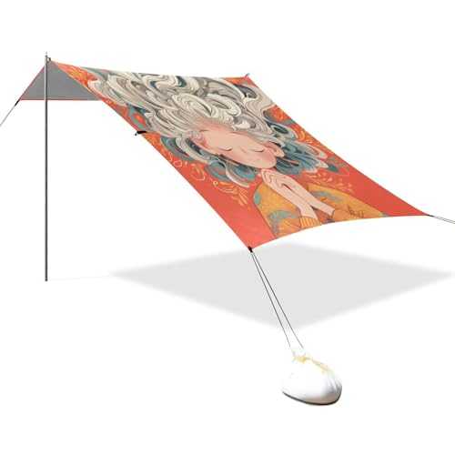 Cute Man Orange Red Stable Beach Tent UPF50 Waterproof Outdoor Sun Shade with Sand Shovel, Sandbags for Backyard, Grassland, Park