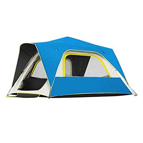 Camping Tent Vinyl Sunscreen Camping Tent Double Rainproof Tourist Tent 4 5 Person Pop Up for Hiking Mountaineering Lightweight Easy Set Up (Color : Blue, Size : 4 person)